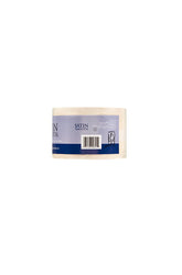 Side view of a Satin Smooth Natural Muslin Roll showing its label with product information & barcodes
